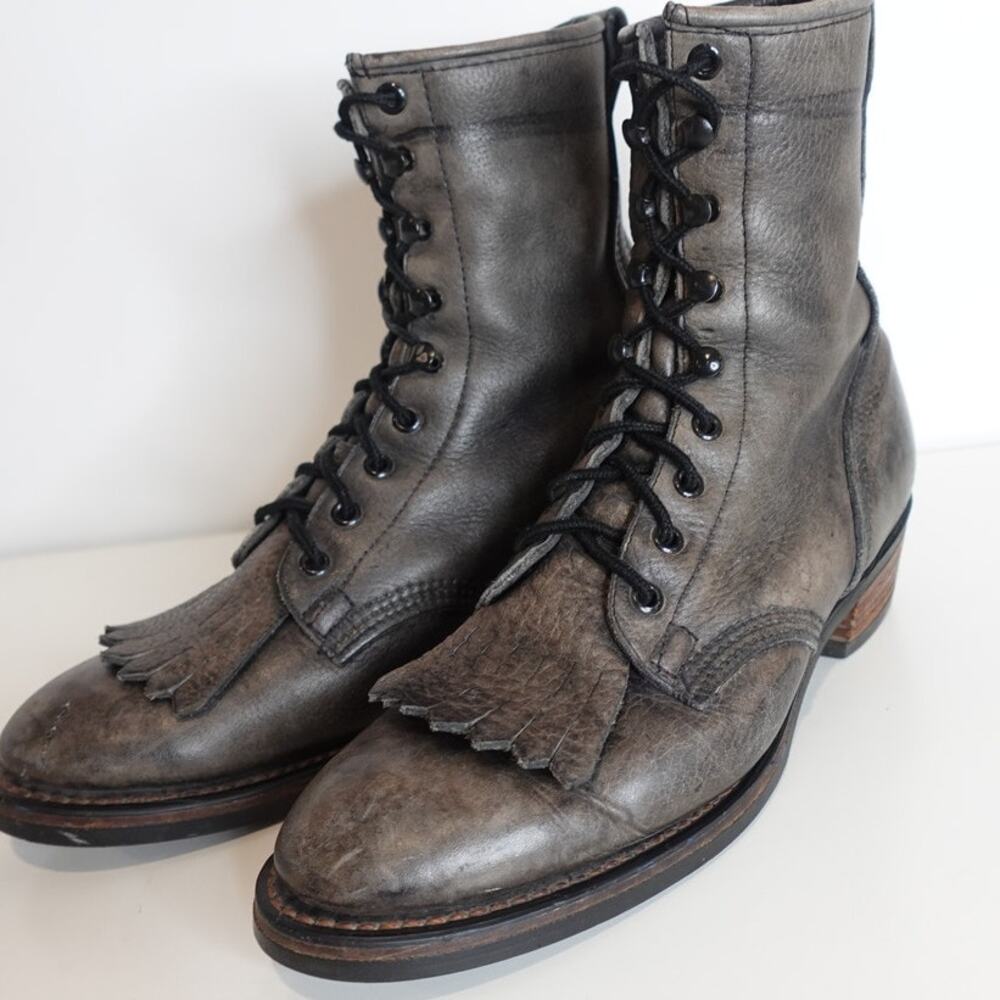 Gray Leather Packer Boots